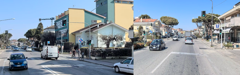 L'incrocio tra via Adriatica e viale Campania